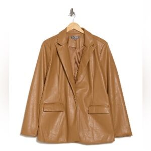 Grey Collective Single Breasted tobacco tan color Faux Leather Blazer XL NWT‎